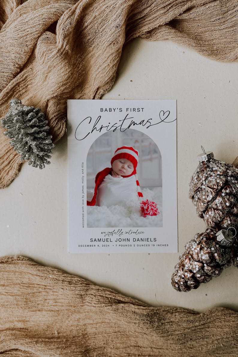 Elegant Christmas Birth Announcement Template (Digital Download) image 8