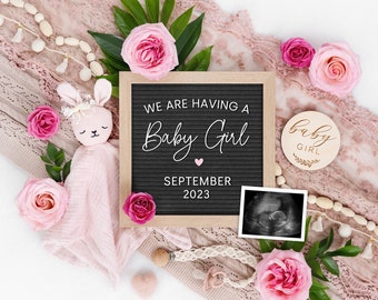Floral Digital Pregnancy Announcement | Baby Announcement Girl | Its A Girl |  Edit Yourself Gender Reveal | Letter Board | Corjl