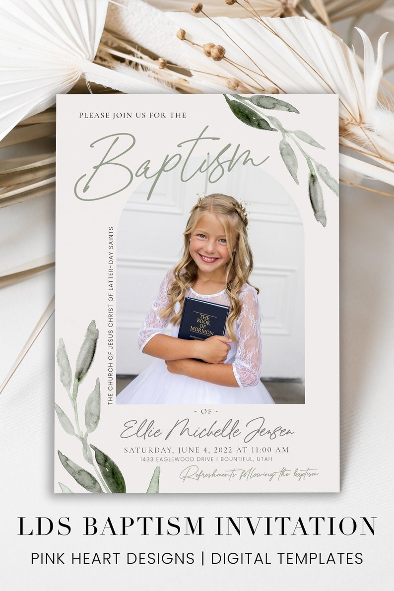 Customizable LDS Baptism Invitation for Girls Olive Leaf Design Corjl Template for Baptism Announcements image 8