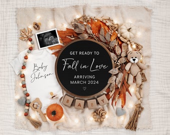 Fall Pregnancy Announcement: Neutral Social Media Template (Digital Download)