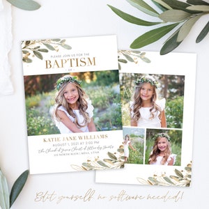 LDS Baptism Invitation | Baptism Invitation Girl | Gold and Floral Baptism Invite | LDS Announcement | Baptism Invitations Girl | Corjl