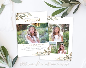 Floral LDS Baptism Invitation Girl: Photo Template (Corjl)