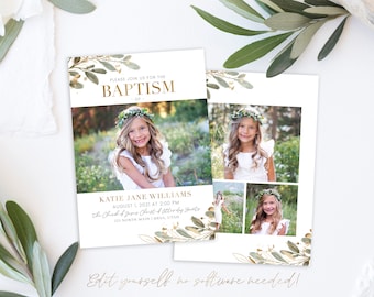 LDS Baptism Invitation | Baptism Invitation Girl | Gold and Floral Baptism Invite | LDS Announcement | Baptism Invitations Girl | Corjl