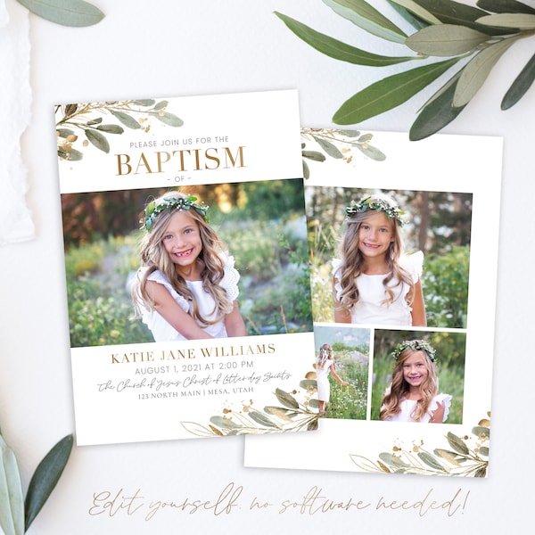 Floral LDS Baptism Invitation Girl: Photo Template (Corjl)