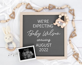 Digital Pregnancy Announcement | Gender Neutral | Editable Letter Board for Social Media | Digital Baby Reveal | Instagram Pregnancy | Corjl