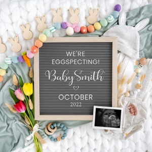 Easter Pregnancy Announcement | Cute Bunny Digital Baby Announcement | Spring Gender Reveal | Editable for Social Media | Corjl