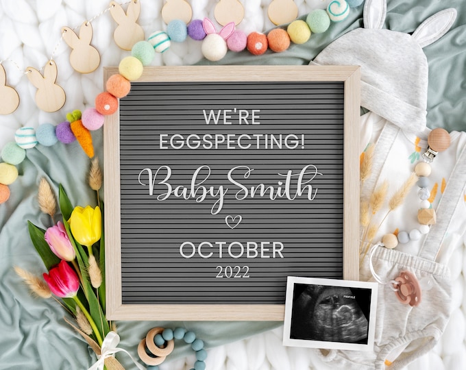 Easter Pregnancy Announcement | Cute Bunny Digital Baby Announcement | Spring Gender Reveal | Editable for Social Media | Corjl