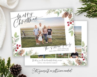 Watercolor Christmas Card Template: Family Photo Holiday Card (Corjl)