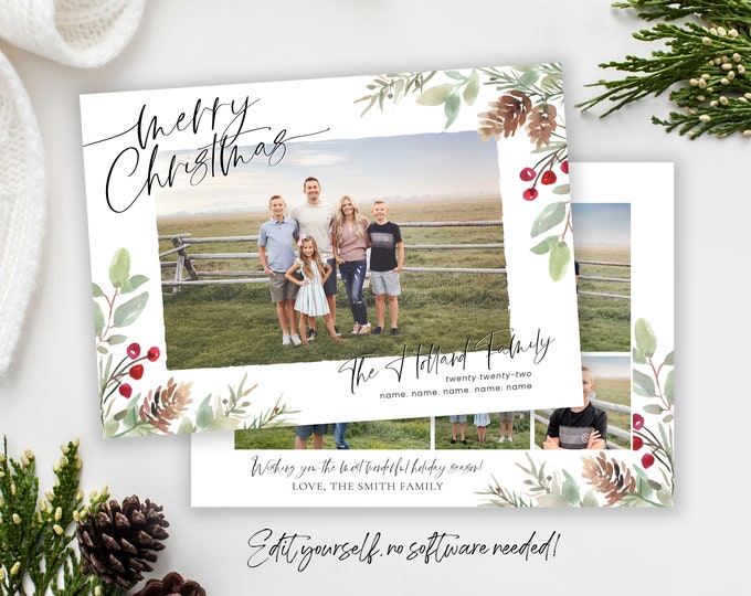 Christmas Card Template | Christmas Cards Template | Holiday Card Template | Christmas Card | Merry Christmas Watercolor | Corjl