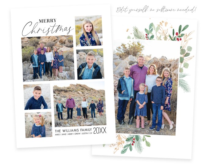 Merry Christmas Card Template | Christmas Cards Template 5x7  | Editable Christmas Card | Photo Card|  Holiday Card Templates | Corjl