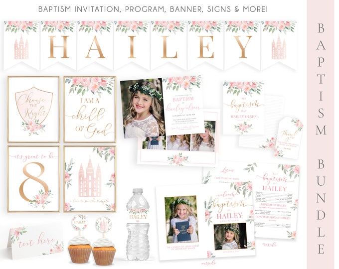 LDS Baptism Kit | LDS Baptism Invitation Girl | Baptism Girl | Editable Baptism Program | Baptism Template | LDS Baptism Printable | Corjl