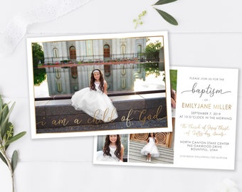 LDS Baptism Invitation Girl | Baptism Invitation | LDS Baptism Invitation | Baptism Invitations | Gold Baptism Invitation | Photoshop