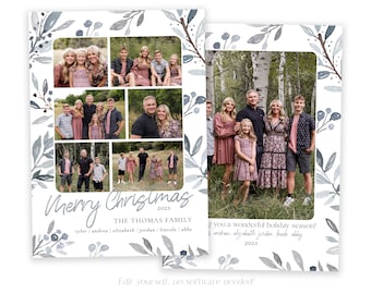 Floral Christmas Card Template: Editable Holiday Photo Collage (Digital)