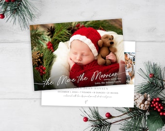 Christmas Birth Announcement The More The Merrier Christmas Card Birth Announcement Template Holiday Birth Announcement Corjl Holiday Card