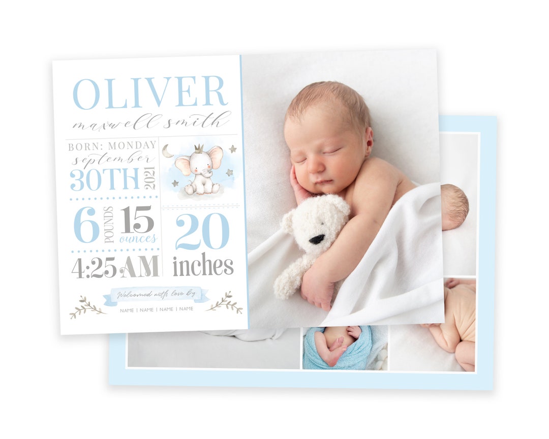 Boy Birth Announcement Template - Newborn Announcement - Boy Birth ...