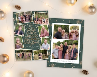 Editable Collage Christmas Card Template: Family Photo Holiday Card (Digital)