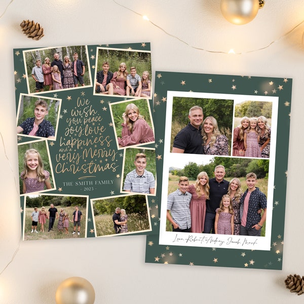 Collage Christmas Card Template | Christmas Cards Template | 2023 Holiday Card Template | Editable Christmas Card | Digital | Corjl