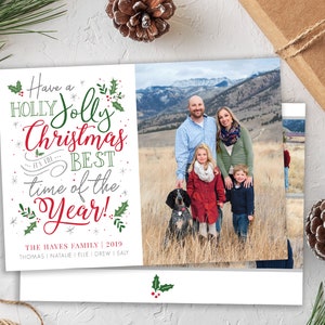 Christmas Card Template - Holiday Card - Holly Jolly Christmas Card - Merry Christmas - Photo Card Template - Photoshop Christmas Card
