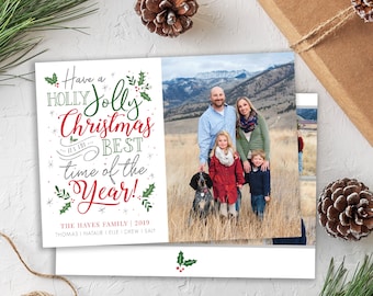 Christmas Card Template - Holiday Card - Holly Jolly Christmas Card - Merry Christmas - Photo Card Template - Photoshop Christmas Card