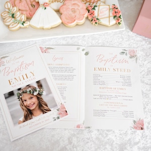 LDS Baptism Program - Floral Baptism Program LDS Girl - Editable Girl Program - Instant Download - Baptism Program Template - Corjl