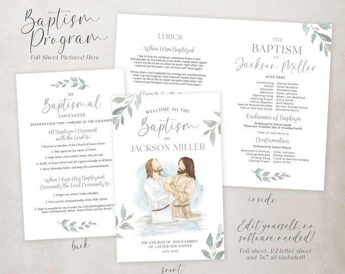 LDS Baptism Program Baptism Program LDS Baptism Invitation LDS Adult Baptism Program Template Baptism Program John the Baptist