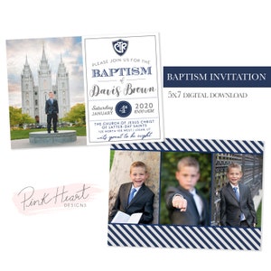 Customizable LDS Boy Baptism Invitation Add Your Own Photos Instant Download Corjl image 3