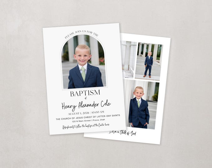 LDS Baptism Invitation Template | Modern Canva Design Boy or Girl (Digital Download)