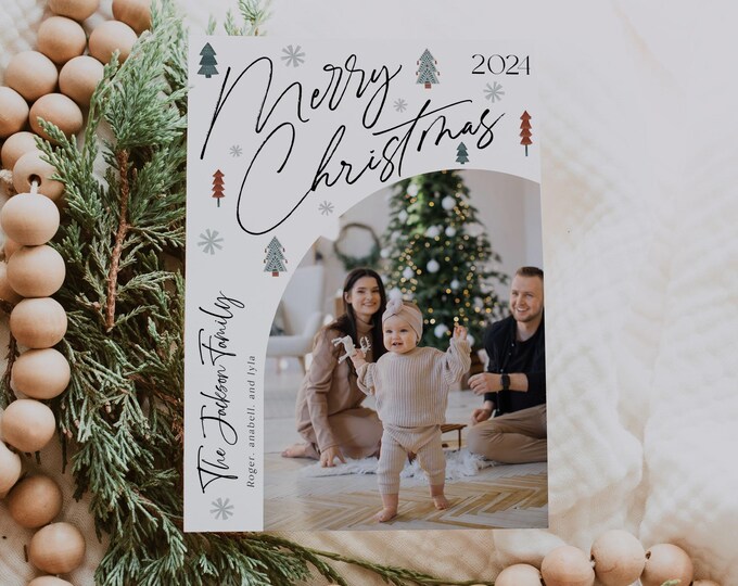 Arch Christmas Card Template | Christmas Cards Template | 2024 Boho Holiday Card Template | Editable Christmas Card | Digital | Corjl