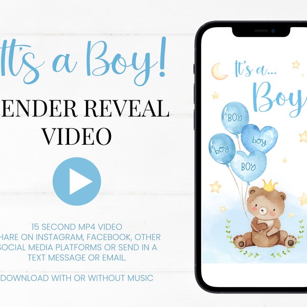 Boy Digital Gender Reveal Video | It's a Boy | Gender Announcement Video For Social Media | Confetti Pop | Instant Download