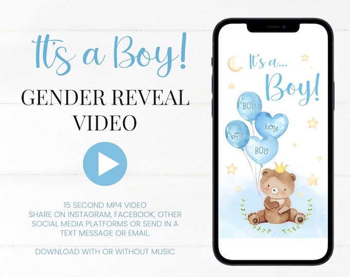 Boy Digital Gender Reveal Video | It's a Boy | Gender Announcement Video For Social Media | Confetti Pop | Instant Download