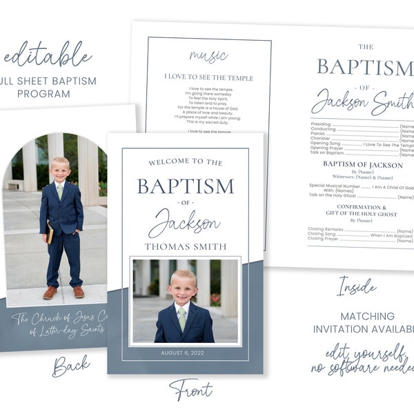 LDS Baptism Program | Baptism Program Boy | LDS Baptism Program | Baptism Program Template | LDS Baptism | Boy Baptism Program | Corjl