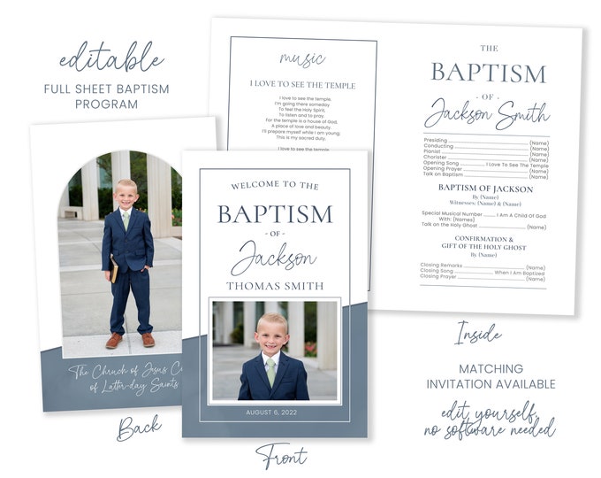 LDS Baptism Program | Baptism Program Boy | LDS Baptism Program | Baptism Program Template | LDS Baptism | Boy Baptism Program | Corjl
