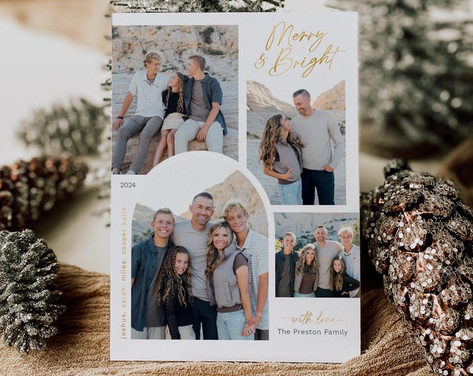 Christmas Card Template - Customizable Holiday Card - Family Photo Card Download - Modern Design