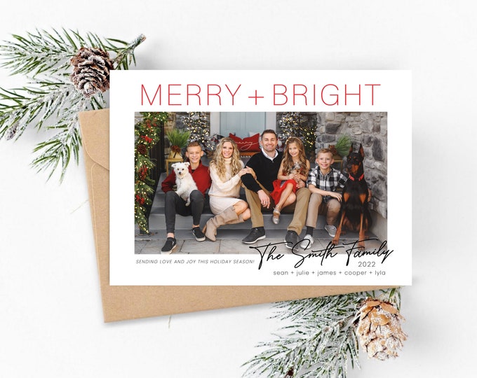 Christmas Card Template | Christmas Cards Template 5x7 | Photo Year in Review | Editable Christmas Card | Merry & Bright | Photoshop