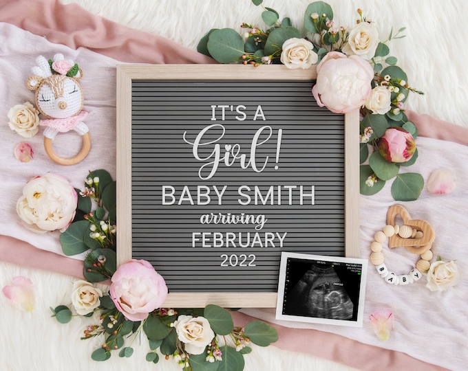 Girl Baby Announcement Digital | Girl Gender Reveal | Digital Pregnancy Announcement Social Media | Instagram Pregnancy Announcement | Corjl