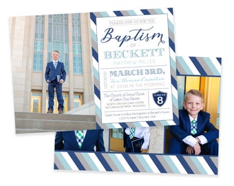 LDS Baptism Invitation Boy: Blue Striped Template (Digital Download)