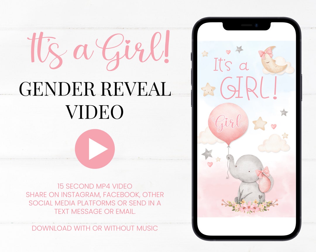 Digital Gender Reveal Video It's a Girl Gender Announcement Video for