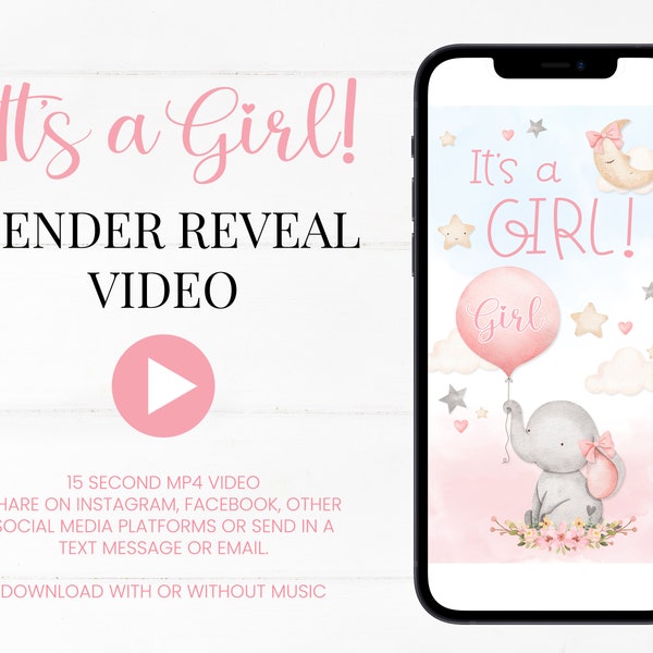 Digital Gender Reveal Video | It's a Girl | Gender Announcement Video For Social Media | Confetti Pop | Instant Download