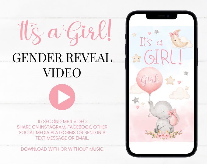 Digital Gender Reveal Video | It's a Girl | Gender Announcement Video For Social Media | Confetti Pop | Instant Download