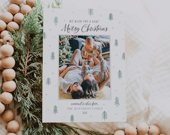 Photo Christmas Card Template: Holiday Trees, Editable Canva (Digital Download)