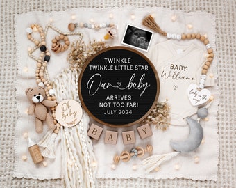 Twinkle Star Pregnancy Announcement: Neutral Boho Sonogram (Digital)