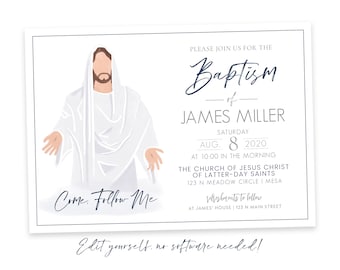 LDS Baptism Invitation Boy - Baptism Invitation - Boy Baptism Invitation Template - Baptism Announcement - Corjl Baptism Invitation - DIY