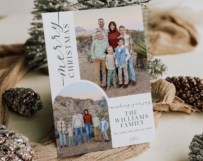 Arch Christmas Card Template | Christmas Cards Template | Minimalist Holiday Card Template | Editable Christmas Card | Digital | Corjl