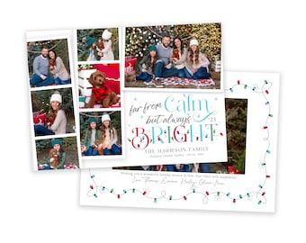 Funny Holiday Card Template | Holiday Cards Template 5x7 | Far From Calm Always Bright | Editable Christmas Card | Photoshop