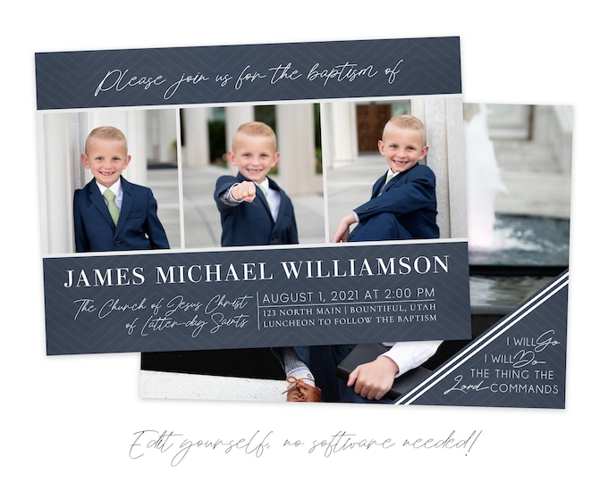 LDS Baptism Invitation Boy | Baptism Invitation | LDS Baptism Invite | Boy Baptism Template Digital | Baptism Announcement Card | Corjl