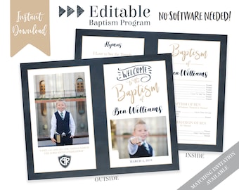 Boy Baptism Program Template: Photo Program, Editable LDS Design (Digital Download)