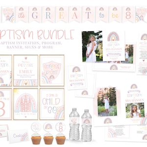 LDS Baptism Bundle Girl | LDS Rainbow Baptism Invitation Girl | Baptism Decorations | Editable Baptism Program | Baptism Printable | Corjl