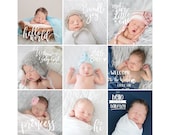 Newborn Photography Overlays: Baby Announcement Word Art (Instant Download)