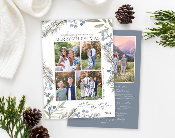 Christmas Card Template | Holiday Cards Template | 2023 Floral Holiday Card Template | Editable Christmas Card | Digital | Corjl