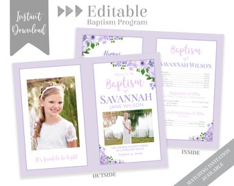 Floral Girl Baptism Program Template: Photo, LDS (Digital Download)